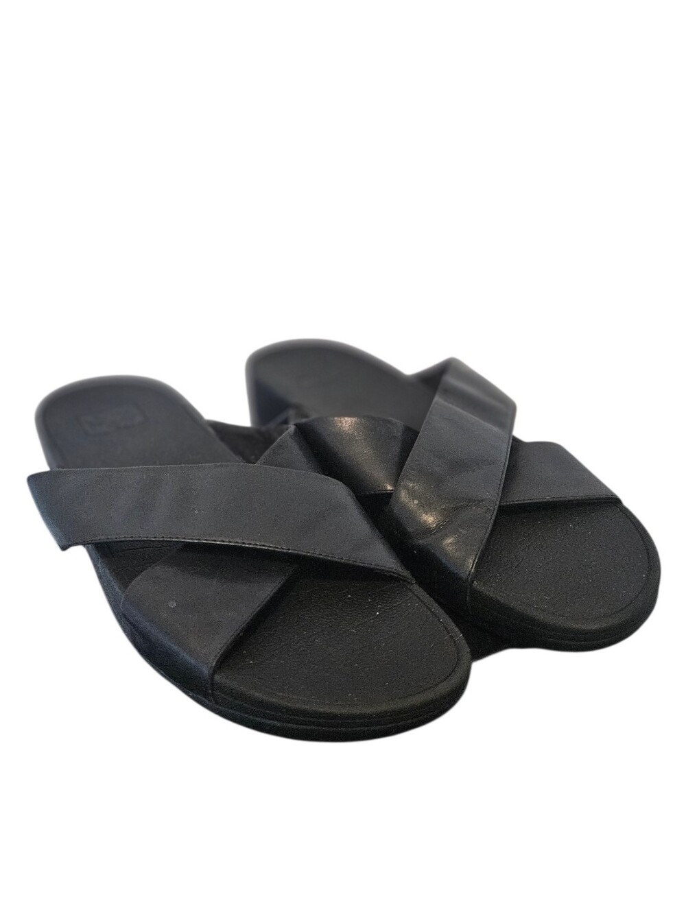 Fitflop Lulu Cross Leather‎ Slide Sandal  Black Size 10